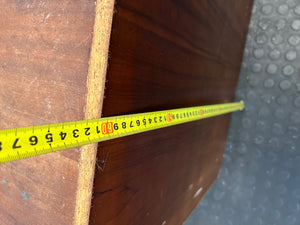Dark Brown Wood Side Cabinet with Moulding Detail — Visible Damage to Cabinet Doors – height measurement