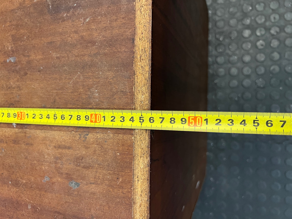 Dark Brown Wood Side Cabinet with Moulding Detail — Visible Damage to Cabinet Doors – width measurement