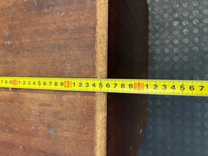 Dark Brown Wood Side Cabinet with Moulding Detail — Visible Damage to Cabinet Doors – width measurement