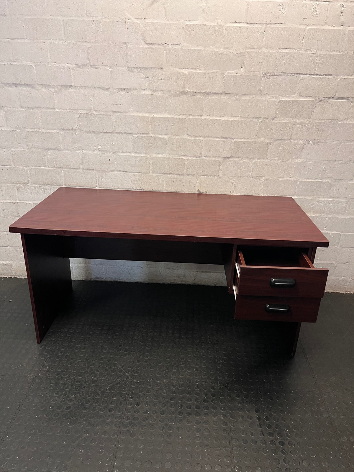 Mahogany Colour Office Desk with 2 Drawers – side view