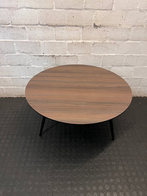 Round Wood-Grain Finish Coffee Table with Tapered Legs – side view