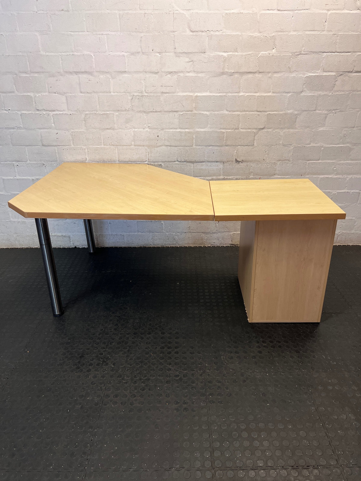 Multi-Angle Oak Finish Office Desk with 4 Drawers – back view
