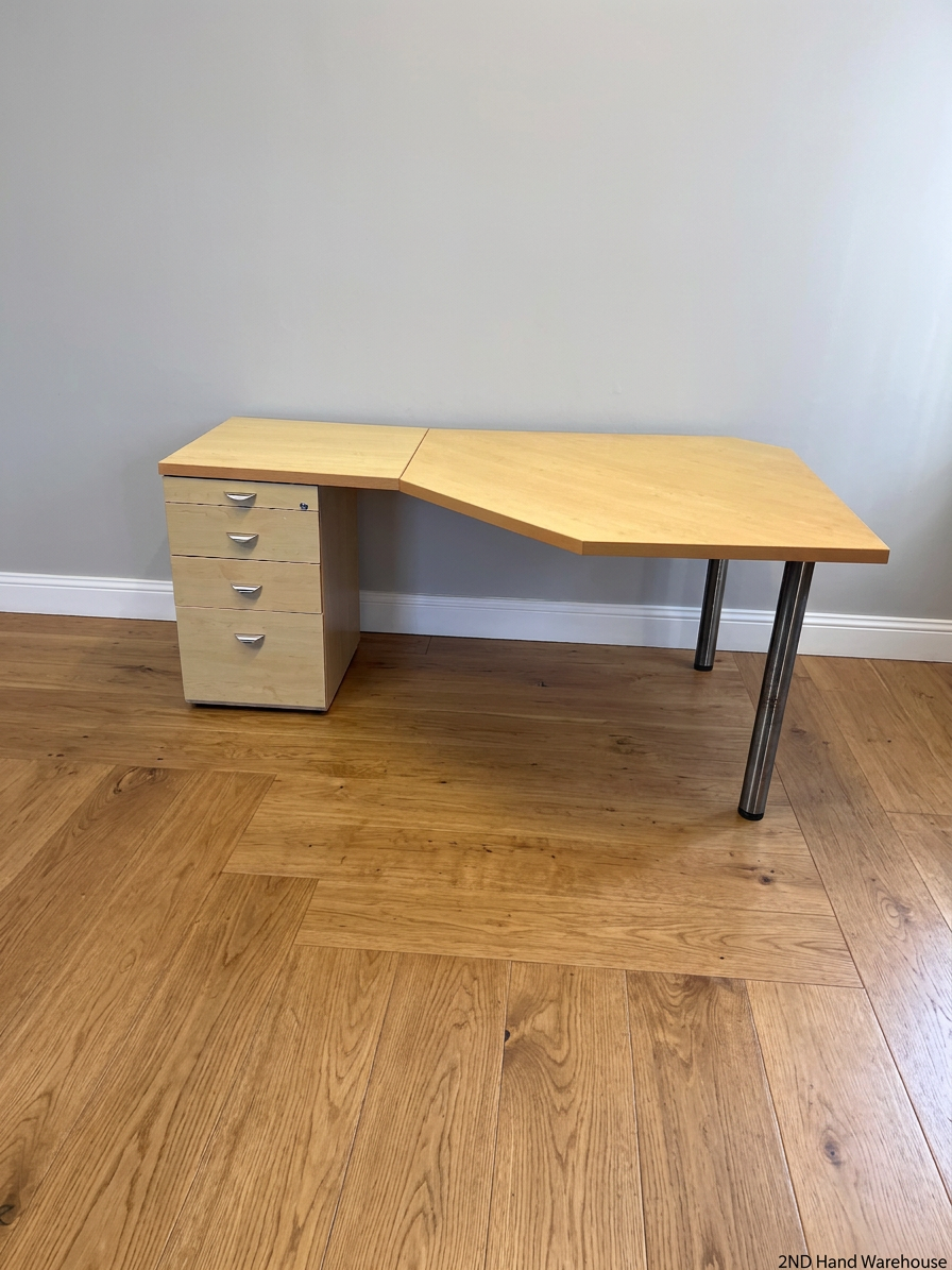 Multi-Angle Oak Finish Office Desk with 4 Drawers – styled product image