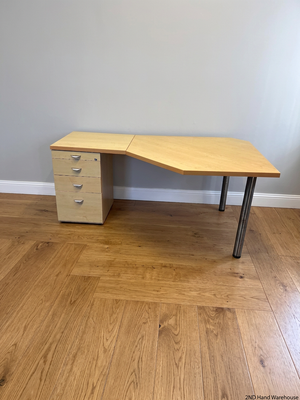 Multi-Angle Oak Finish Office Desk with 4 Drawers – styled product image