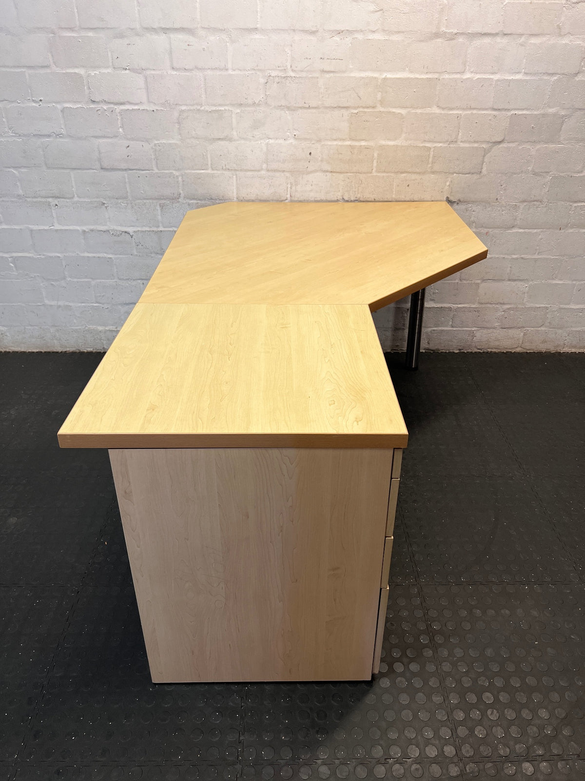 Multi-Angle Oak Finish Office Desk with 4 Drawers – top view