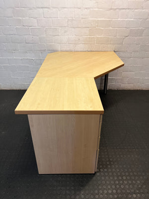 Multi-Angle Oak Finish Office Desk with 4 Drawers – top view
