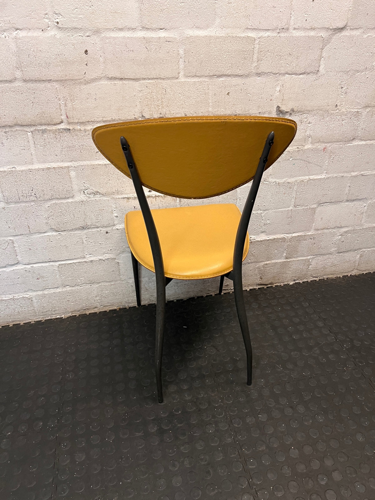 Yellow Upholstered Dining Chair with Tapered Metal Legs – back view