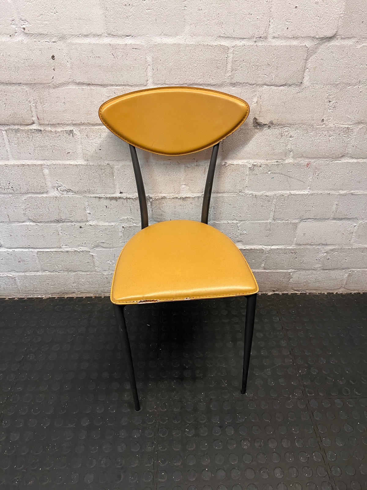Yellow Upholstered Dining Chair with Tapered Metal Legs – main front view