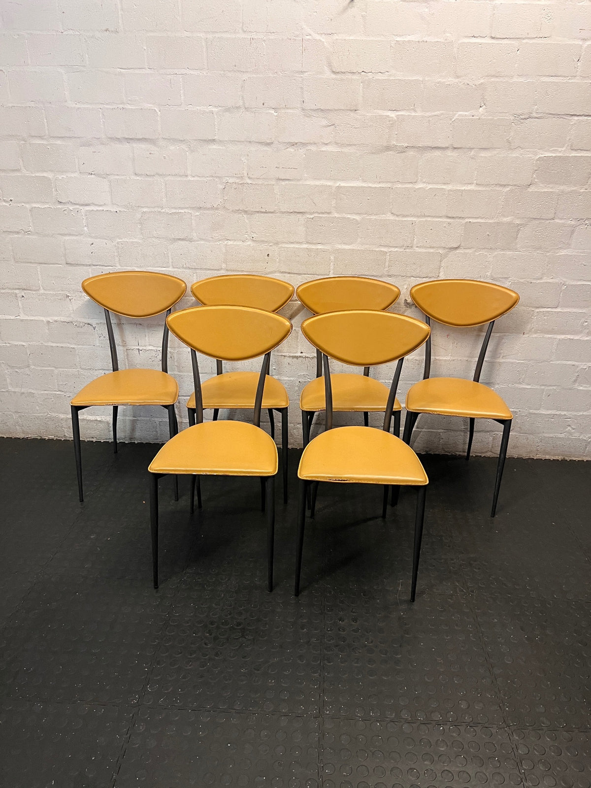 Yellow Upholstered Dining Chair with Tapered Metal Legs – side view