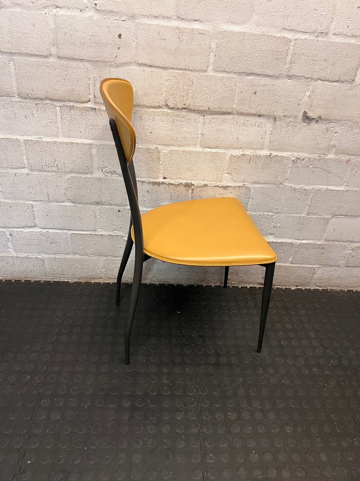 Yellow Upholstered Dining Chair with Tapered Metal Legs – top view