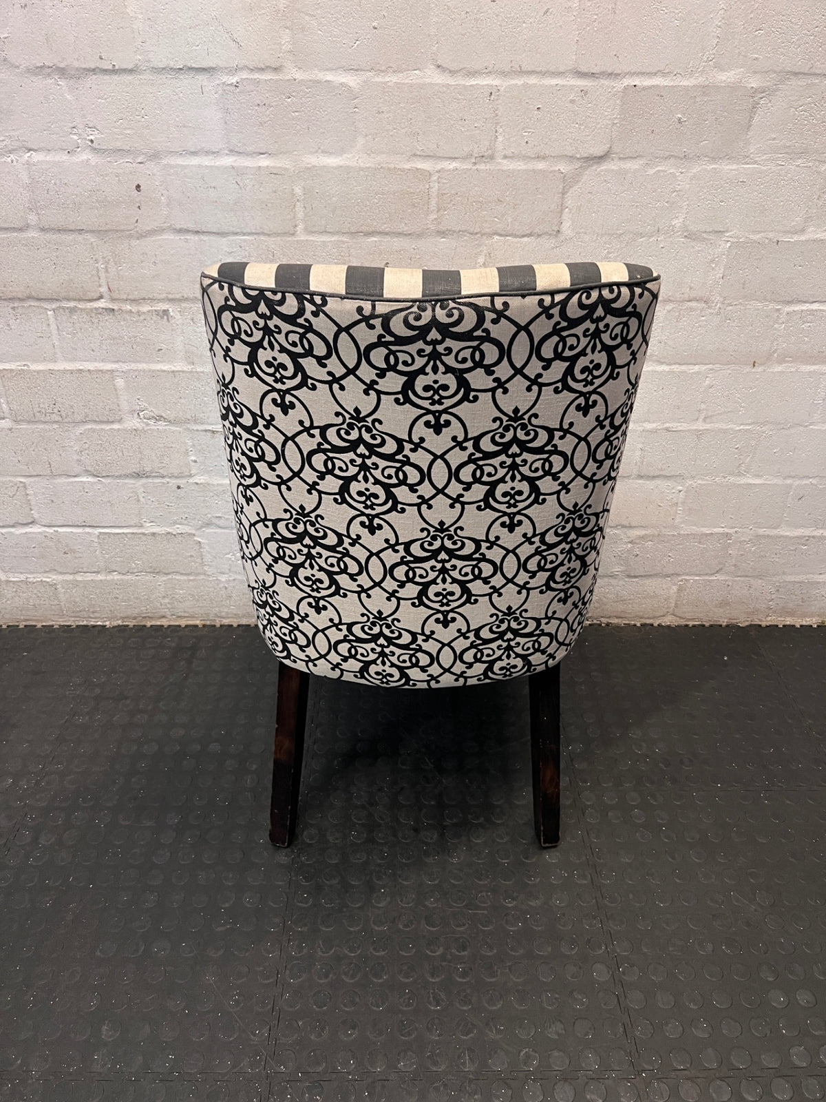 Striped Upholstered Accent Chair with Tapered Legs – back view