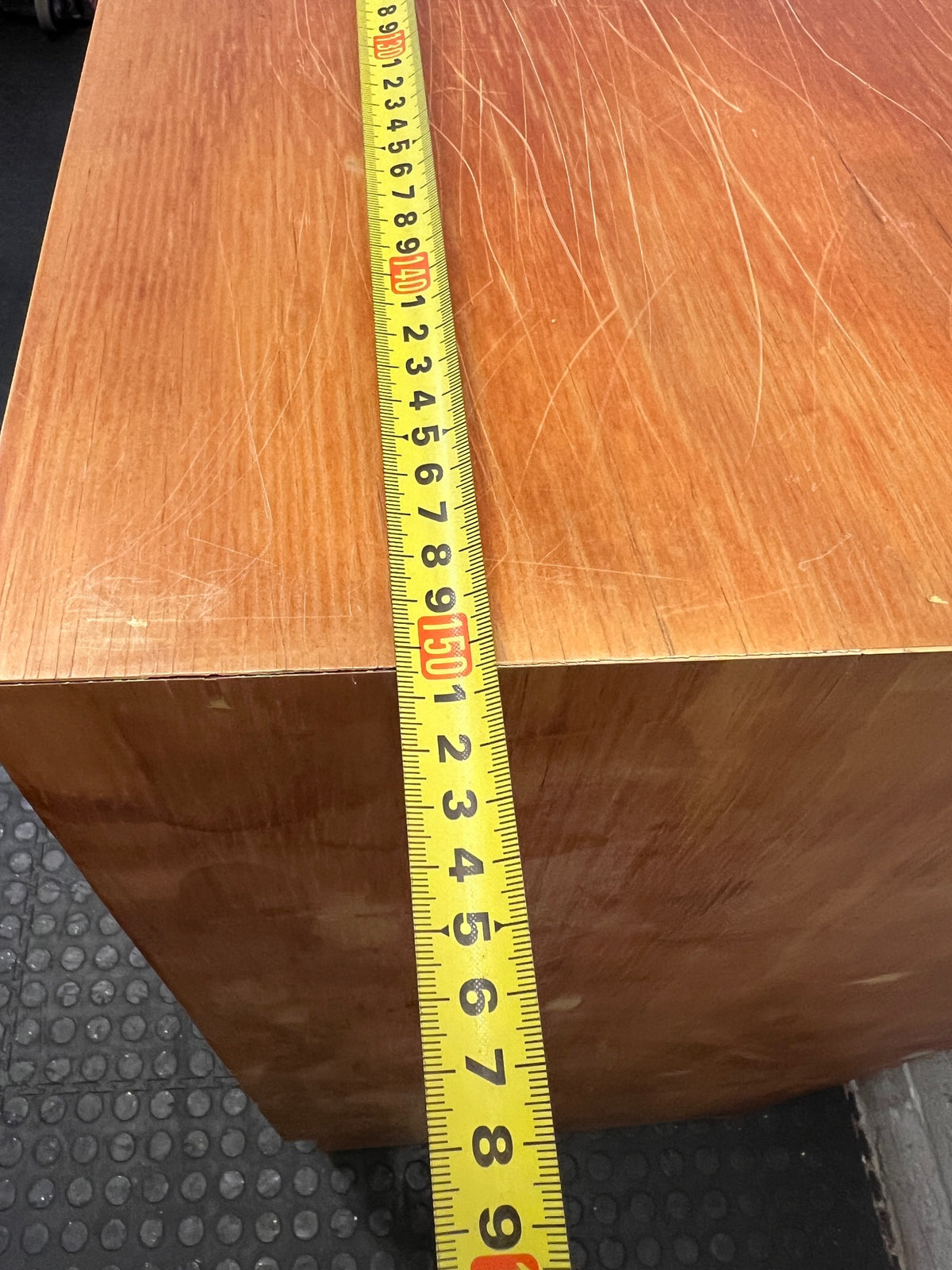 Custom Multi-Tone Wooden Storage Cabinet with Crystal Knobs – depth measurement