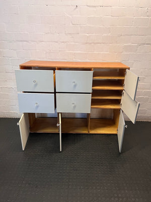 Custom Multi-Tone Wooden Storage Cabinet with Crystal Knobs – side view
