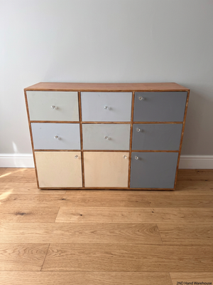 Custom Multi-Tone Wooden Storage Cabinet with Crystal Knobs – styled product image