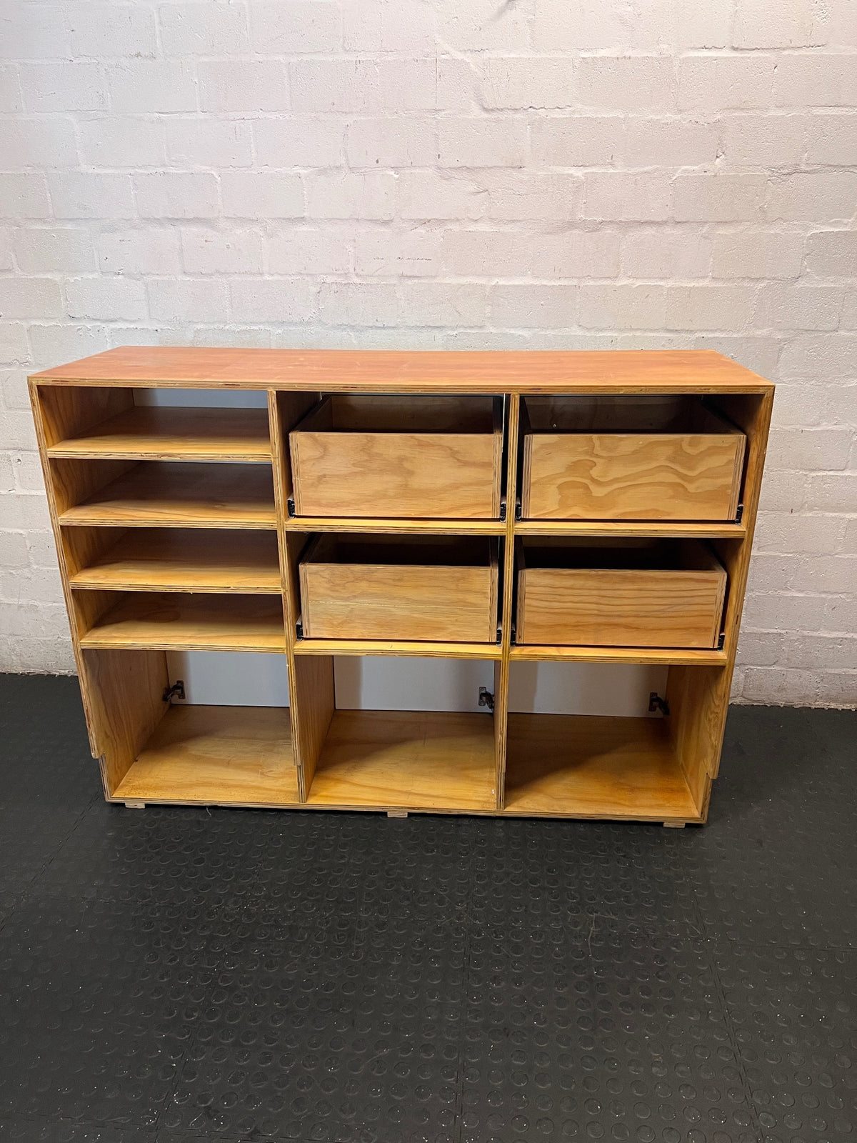 Custom Multi-Tone Wooden Storage Cabinet with Crystal Knobs – top view