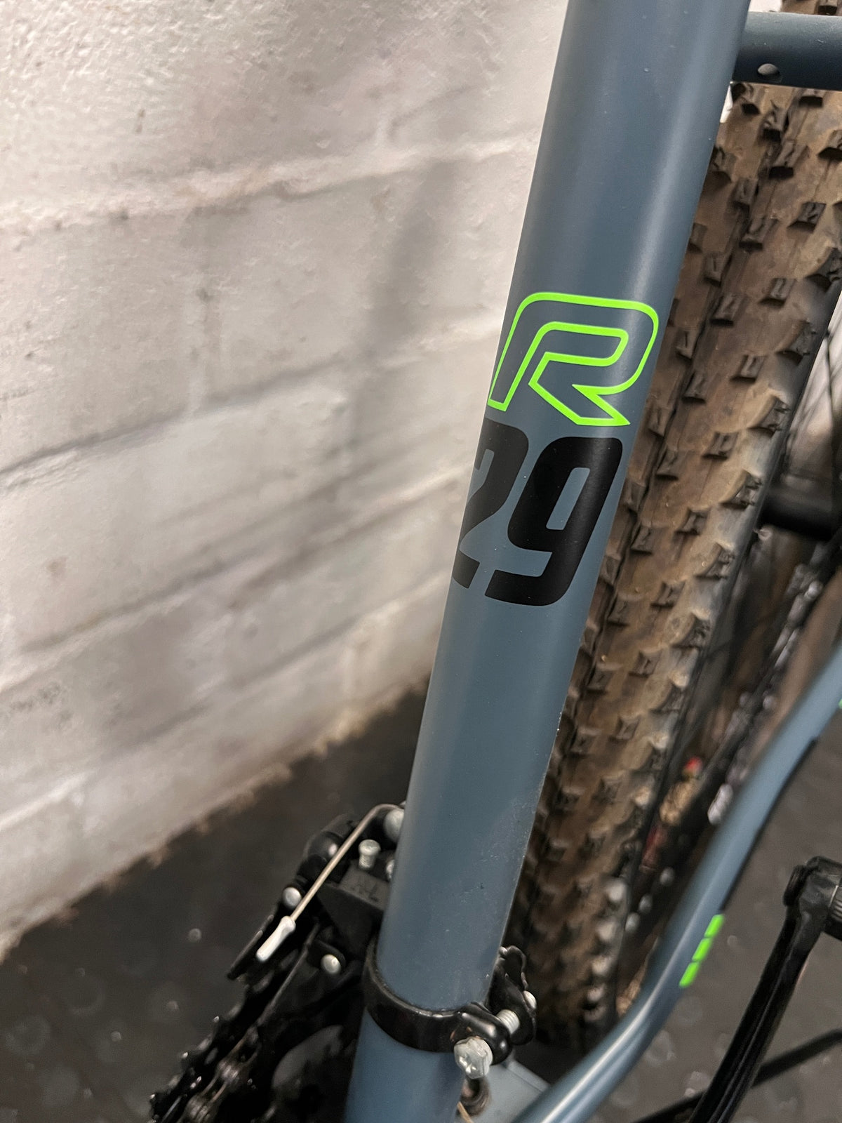Mason Grey and Neon Mountain Bicycle – back view