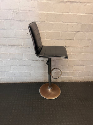 Modern Black Faux-Leather Swivel Bar Stool with Chrome Base — Damaged Condition – back view