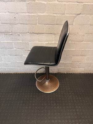 Modern Black Faux-Leather Swivel Bar Stool with Chrome Base — Damaged Condition – side view