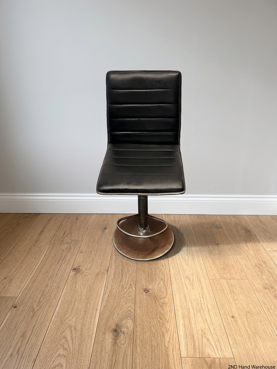 Modern Black Faux-Leather Swivel Bar Stool with Chrome Base — Damaged Condition – styled product image