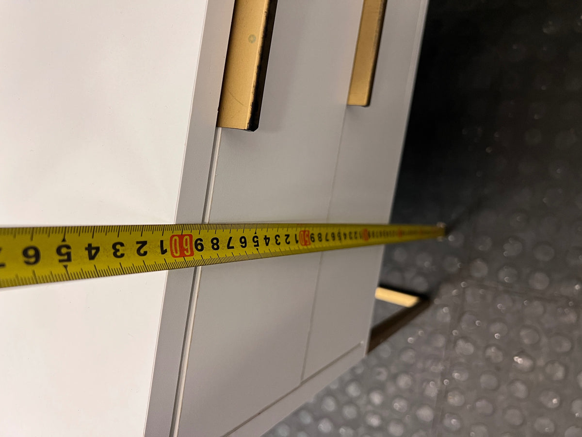 White Two-Drawer Bedside Table with Gold Metal Base – height measurement