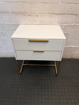 White Two-Drawer Bedside Table with Gold Metal Base – main front view
