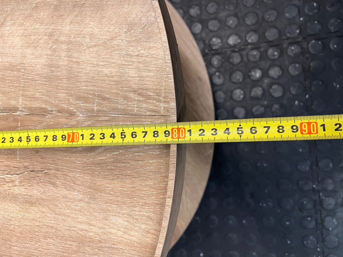 Round Wood and Metal Coffee Table with Storage Shelf – depth measurement