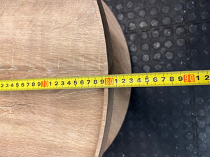 Round Wood and Metal Coffee Table with Storage Shelf – depth measurement