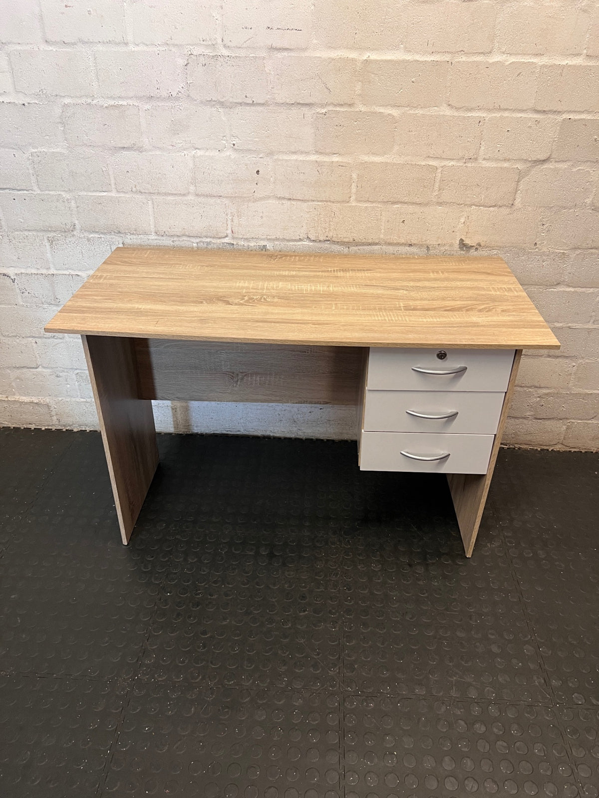 Light Wood Office Desk with 3 Drawers – main front view