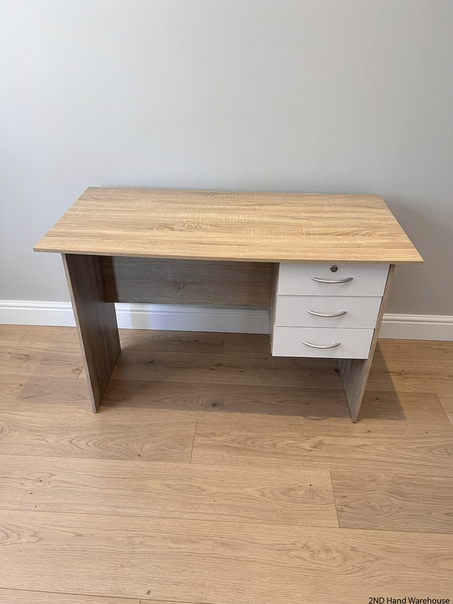 Light Wood Office Desk with 3 Drawers – styled product image