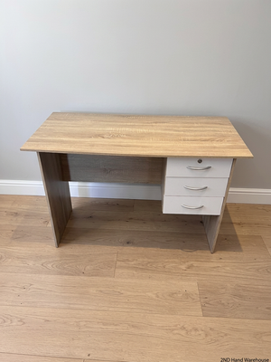 Light Wood Office Desk with 3 Drawers – styled product image