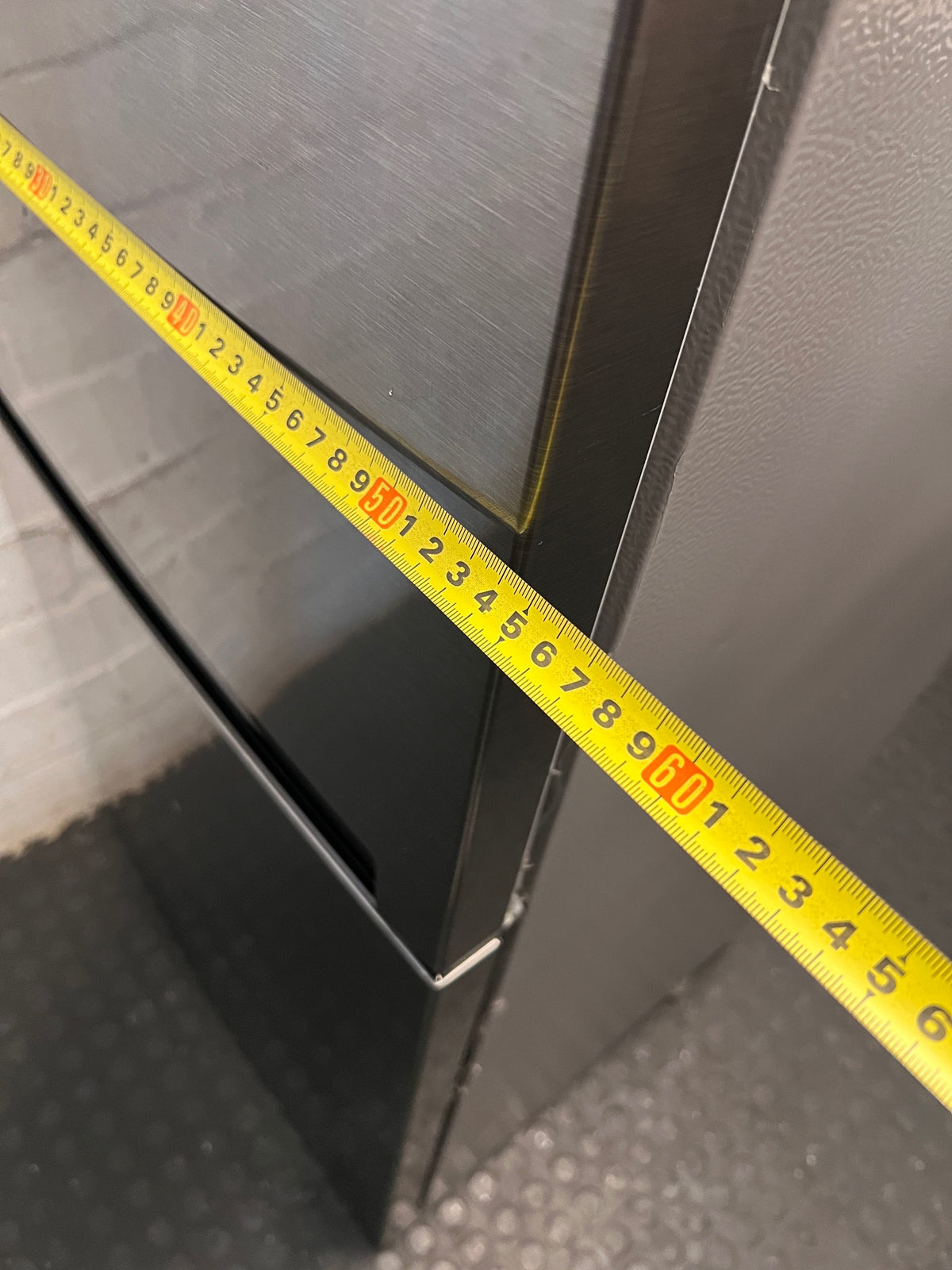 Defy 54cm Satin Metallic Fridge Freezer — Broken Drawer Covers – depth measurement