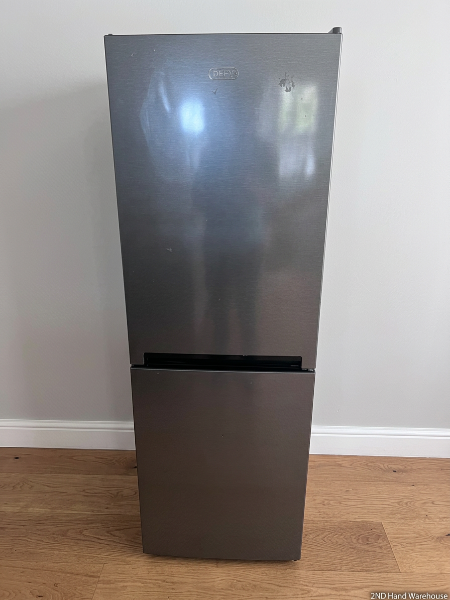 Defy 54cm Satin Metallic Fridge Freezer — Broken Drawer Covers – styled product image