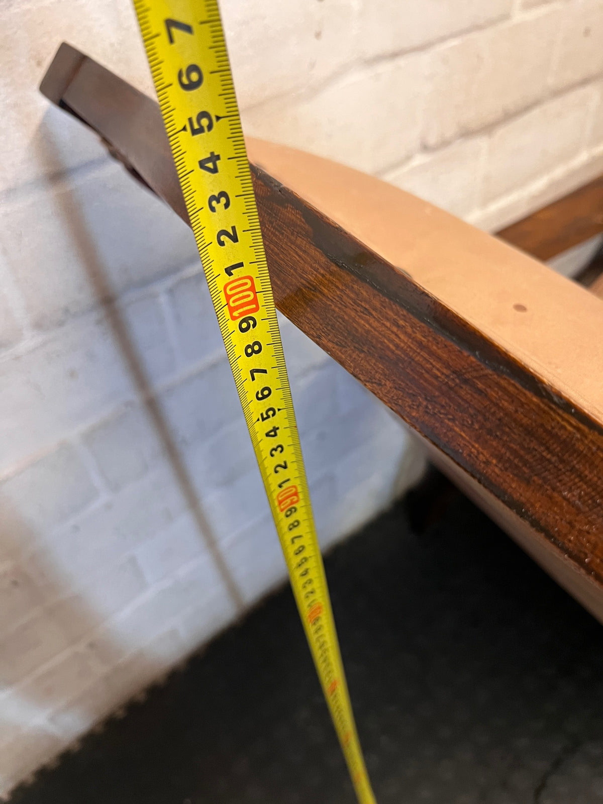 Vintage Wooden Armchair with Tan Upholstery – height measurement