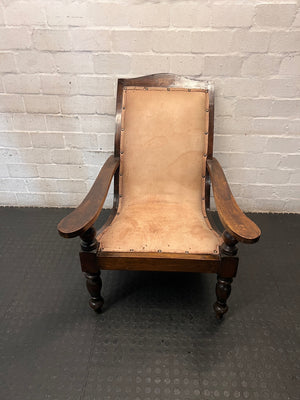 Vintage Wooden Armchair with Tan Upholstery – main front view