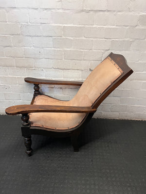 Vintage Wooden Armchair with Tan Upholstery – side view