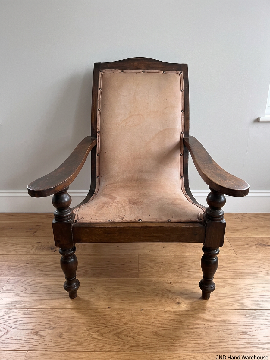 Vintage Wooden Armchair with Tan Upholstery – styled product image