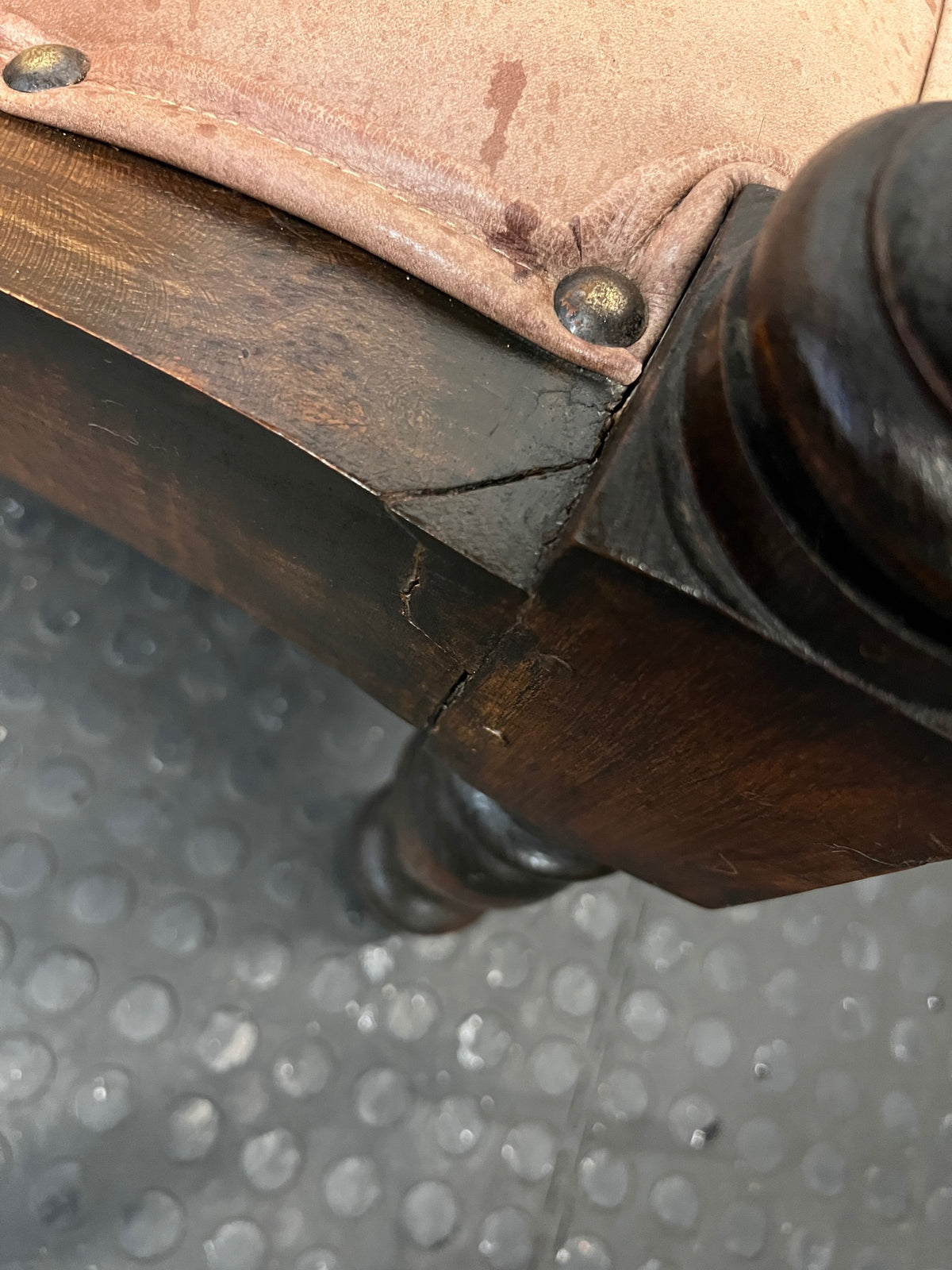 Vintage Wooden Armchair with Tan Upholstery – top view