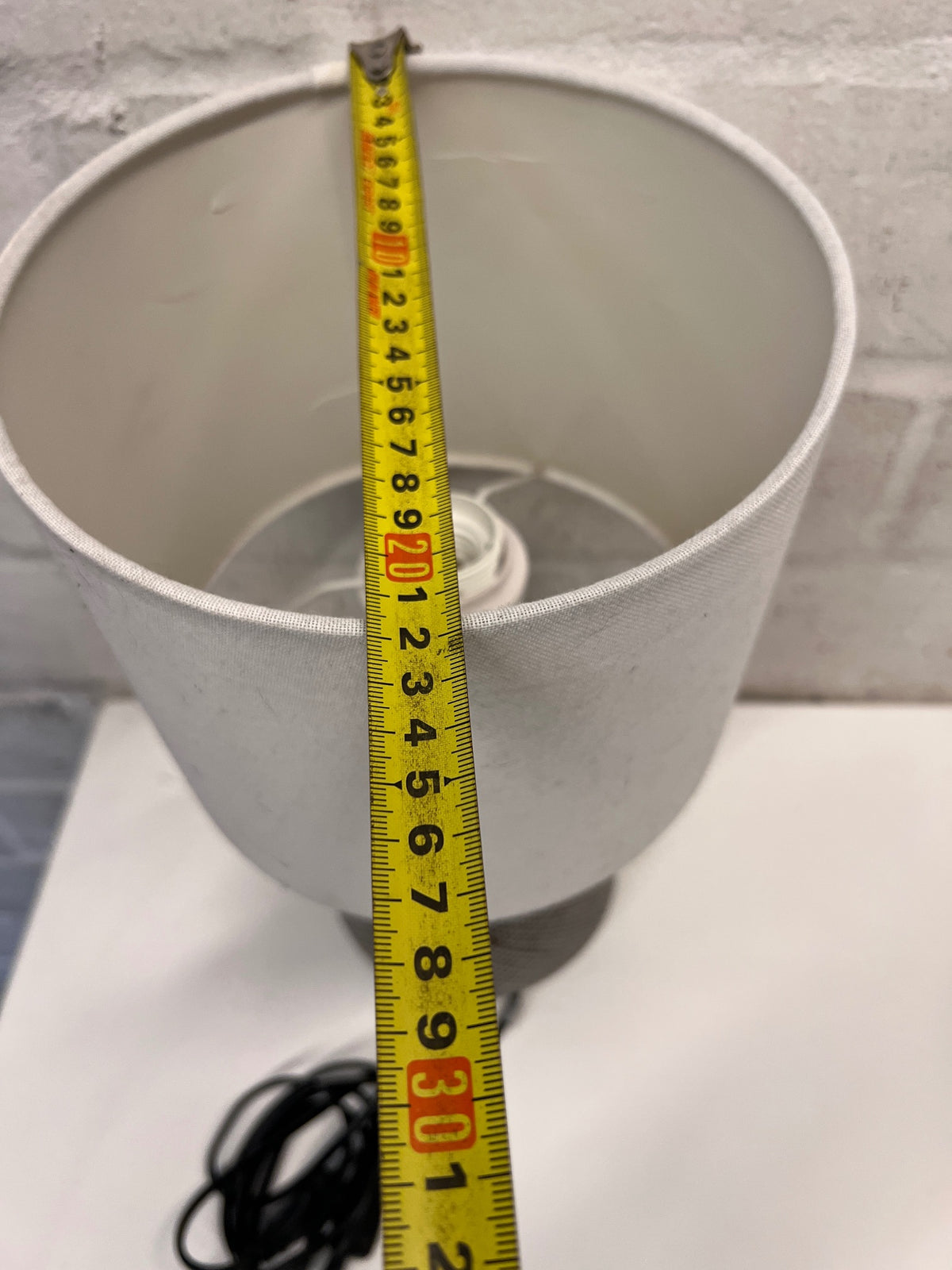 Patterned Base Table Lamp with White Fabric Shade – depth measurement