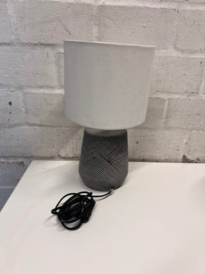 Patterned Base Table Lamp with White Fabric Shade – main front view