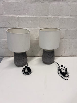 Patterned Base Table Lamp with White Fabric Shade – side view