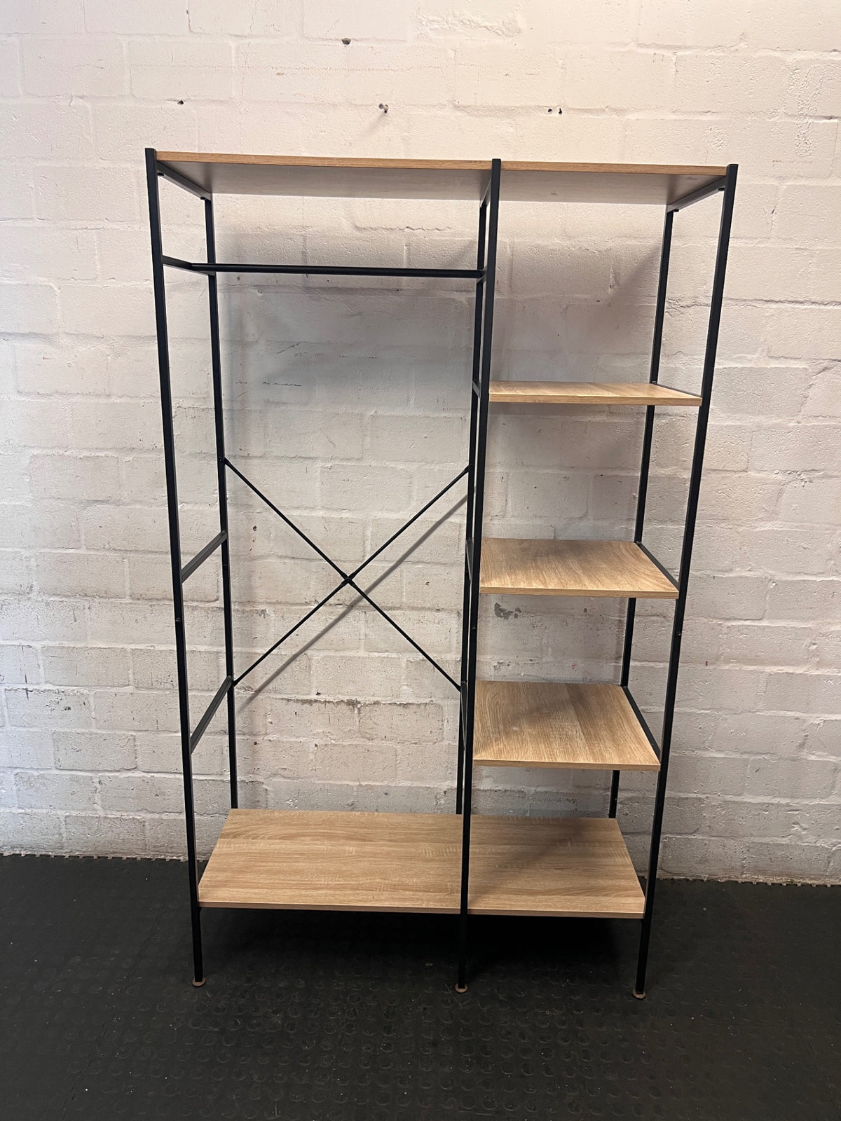 Industrial Style Metal and Wood Wardrobe Shelf Unit – top view