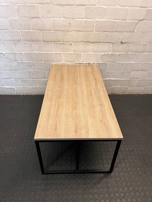 Industrial Oak Finish Coffee Table with Black Metal Frame – side view