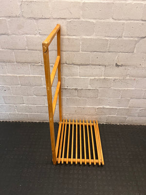 Freestanding Wooden Towel Rack with Slatted Base – back view