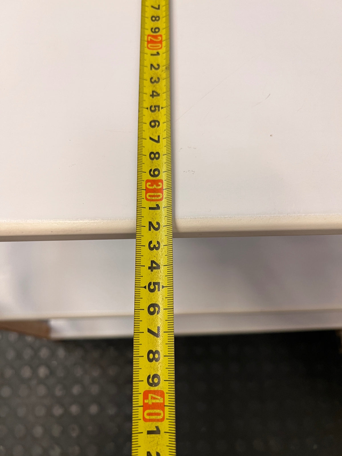 Three-Tier Timber Frame Shelving Unit with White Shelves – depth measurement