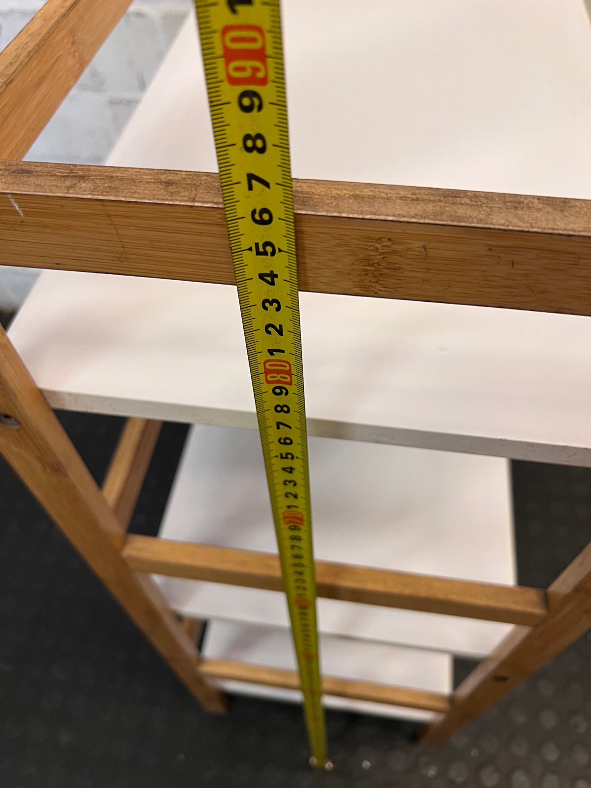 Three-Tier Timber Frame Shelving Unit with White Shelves – height measurement
