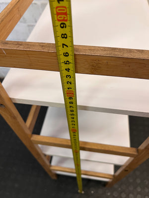 Three-Tier Timber Frame Shelving Unit with White Shelves – height measurement