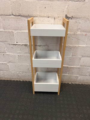 Modern 3-Tier Bamboo and White Wood Storage Shelf – main front view