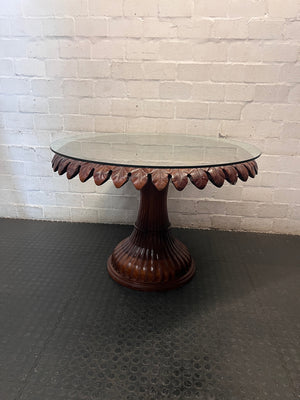 Round Glass Top Dining Table with Carved Leaf Base – side view