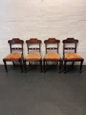 Hand-Carved Dark Wood Dining Chair with Floral Seat – side view