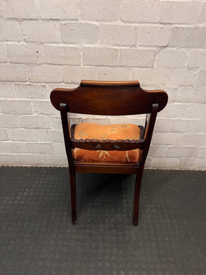 Carved Wooden Armchair with Floral Upholstered Seat – condition detail
